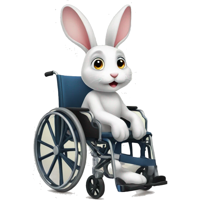 A very cute rabbit sitting in a wheelchair due to congenital leg discomfort emoji
