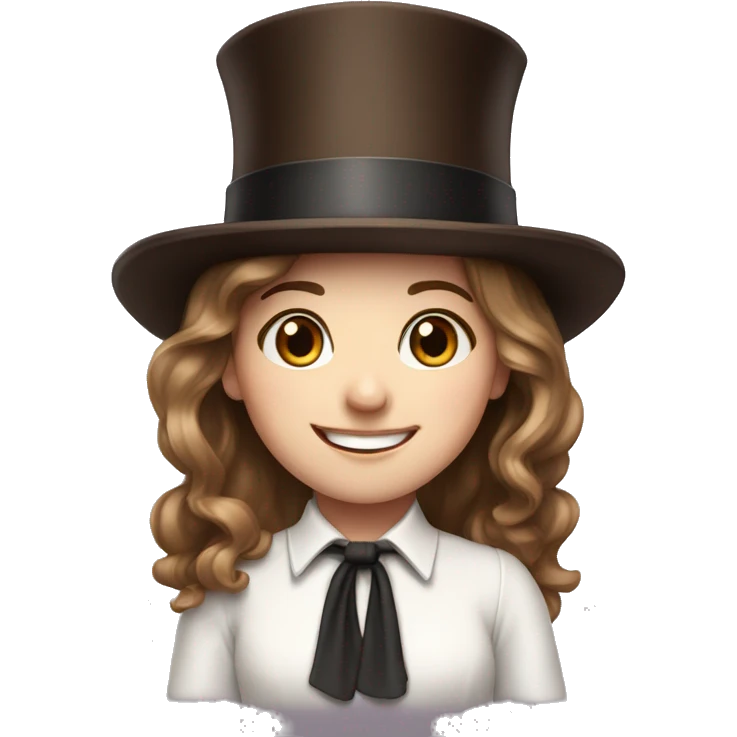 happy white girl - brown hair- magician- top hat emoji