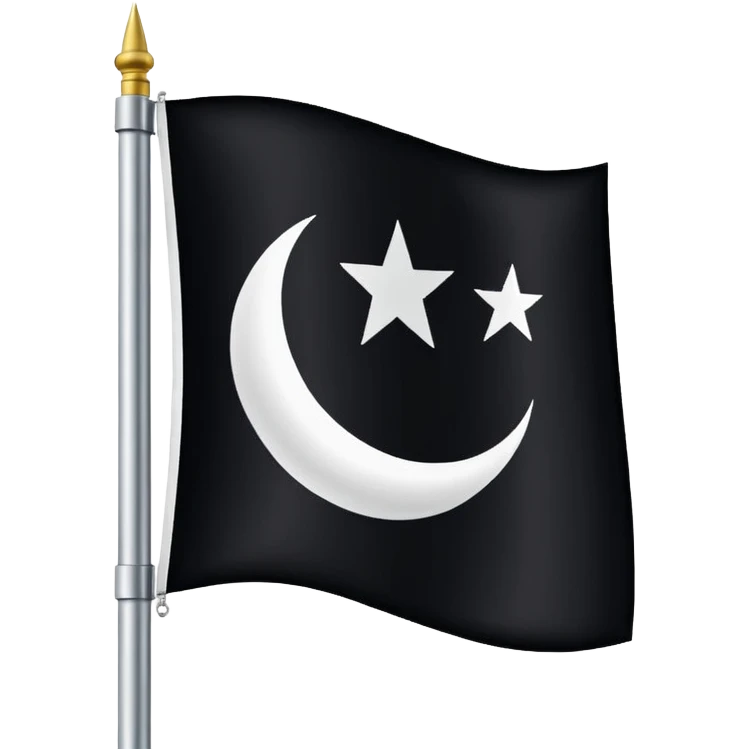 black banner flag on a pole with white shahada text centered, clear and dignified emoji style at small size emoji