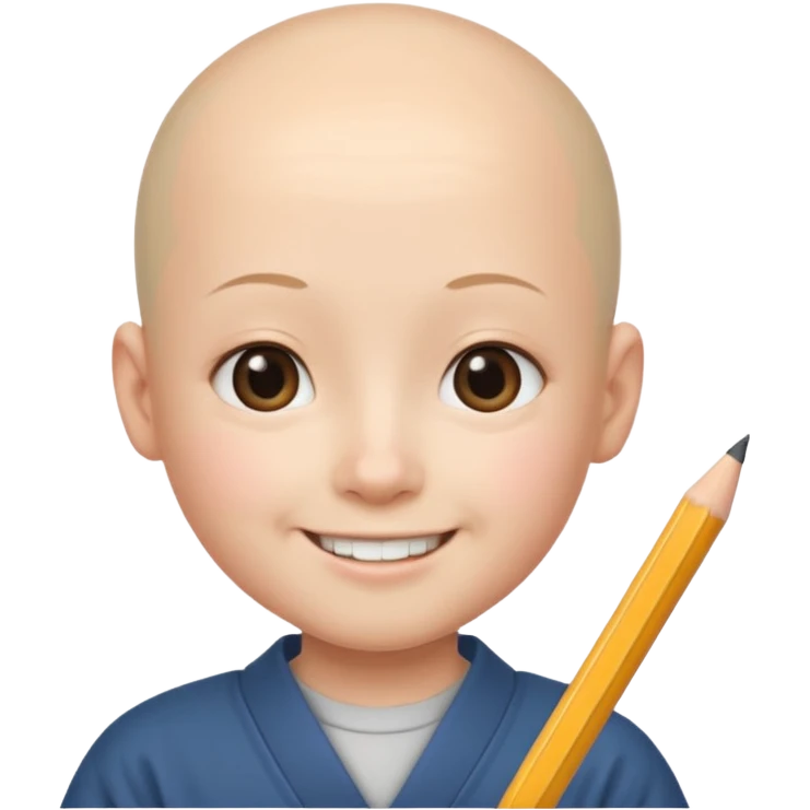 quero um personagem de descendencia japonesa, um pouco calvo e sorrindo com um lapis na mao emoji
