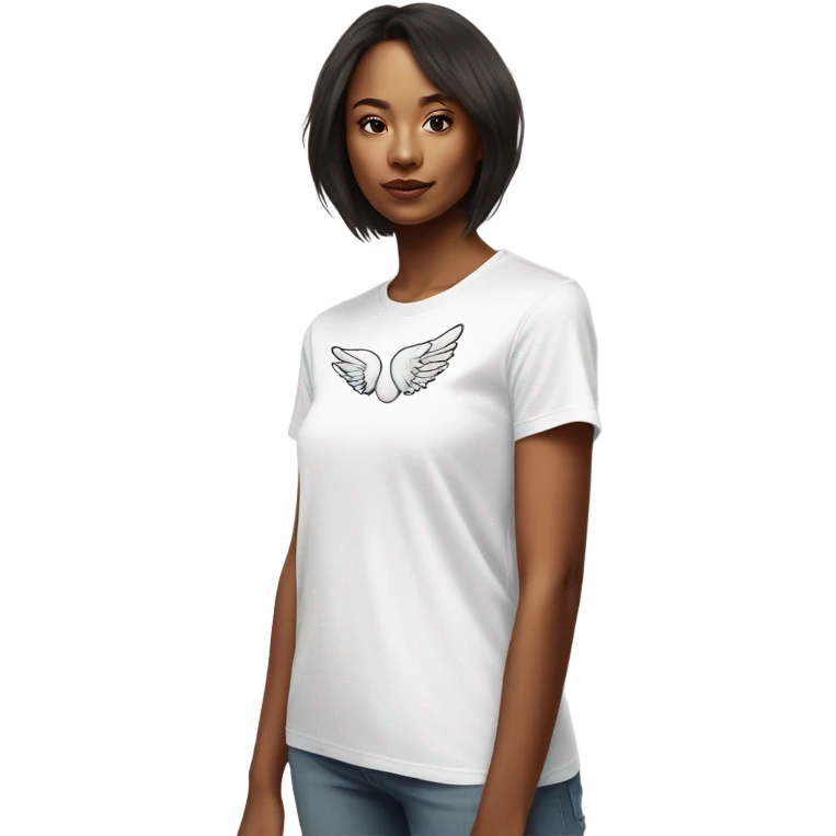 womans white t shirt with small drawing of wings on the front emoji