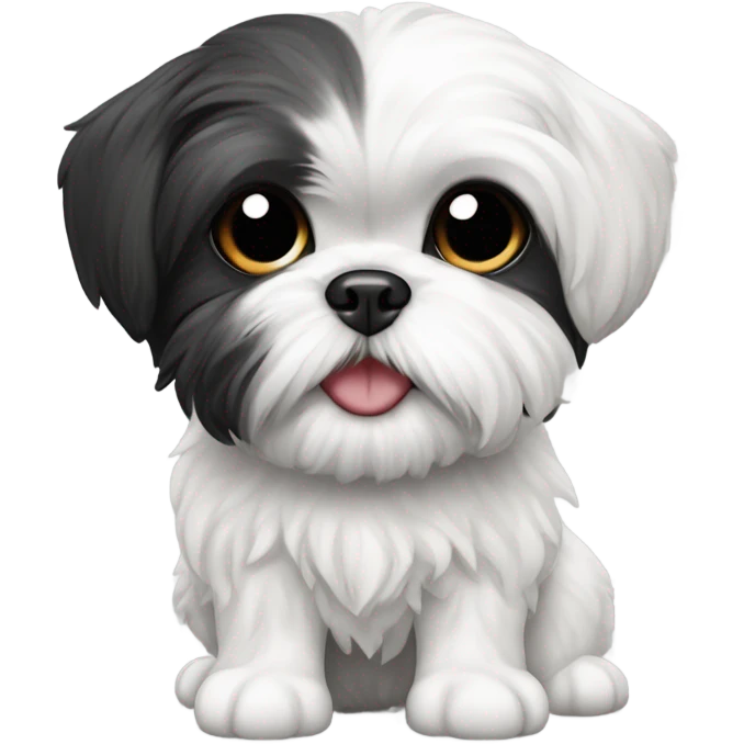 shih tzu maltese mix dog black and white with fish in mouth emoji