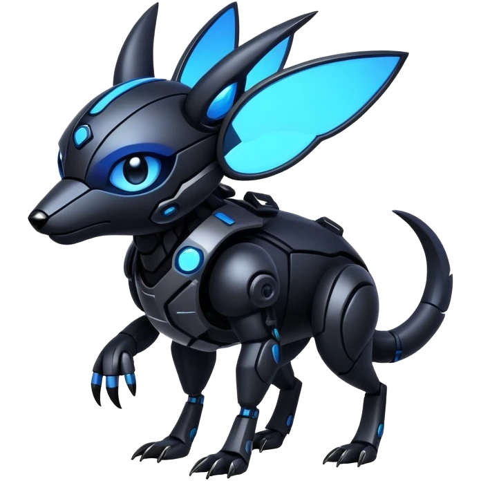 Modern futuristic black dark cyberpunk-fakemon-animal-creature with blue accents emoji