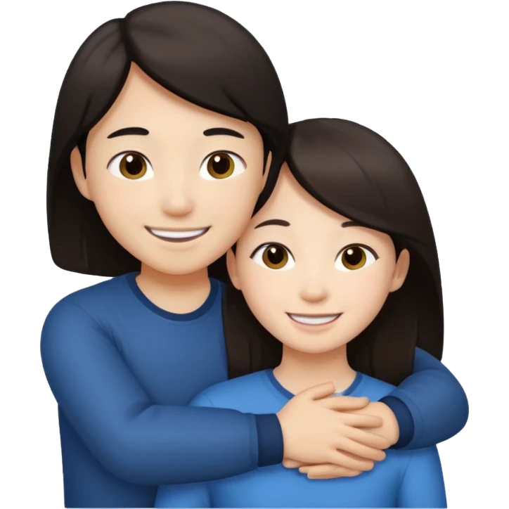 Asian girl hugging white brunette boy emoji