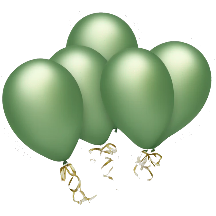 Aesthetic sage green 3 balloons with gold ribbons emoji