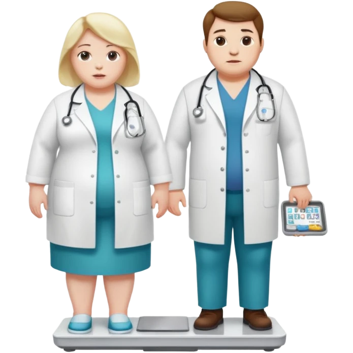 pessoa gorda em cima de balança e medico do lado emoji