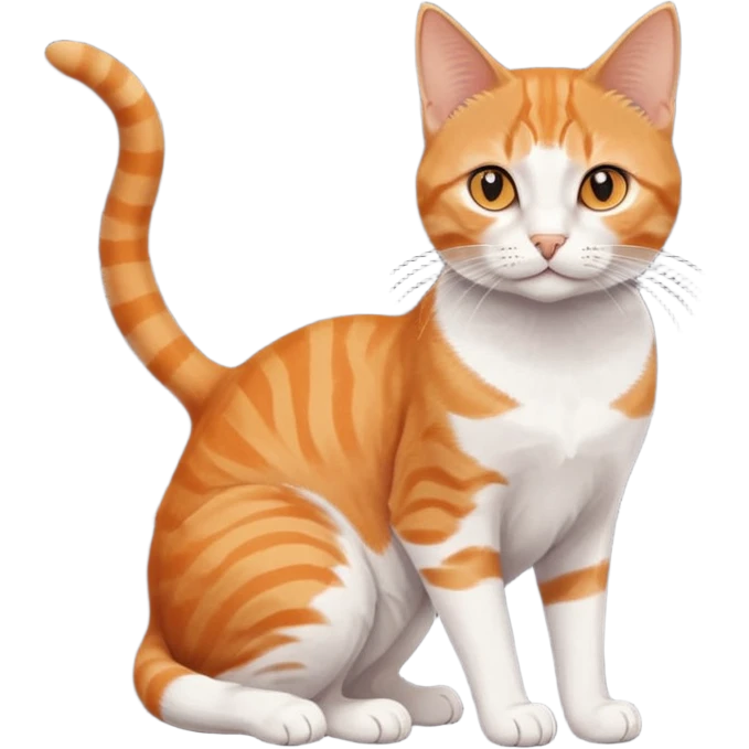 full body orange domestic shorthair slim cat with yellow/orange eyes and a white triangle pattern on his face playing emoji