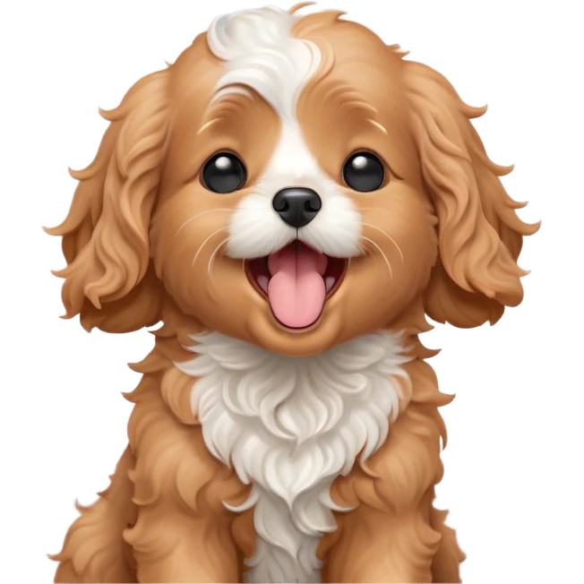 Cinematic Cute Yawning Apricot Cavoodle Portrait Emoji, Head tilted slightly with a dramatic, wide-open yawn, showcasing a soft, curly apricot coat with delicate white accents, floppy ears slightly drooping, round brown eyes barely open in drowsy contentment, Simplified yet irresistibly adorable features, highly detailed, glowing with a soft, cozy glow, high shine, relaxed yet expressive, stylized with a touch of whimsy, bright and endearing, soft glowing outline, capturing the essence of a sleepy yet affectionate companion, so drowsy it feels like it could stretch right out of the screen and curl up for a nap! emoji