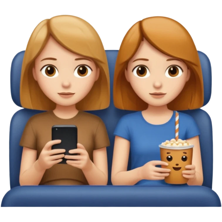 Two girls one caramel coloured hair but short shoulder length hair and one the same colour hair but longhair  they are watching a movie emoji