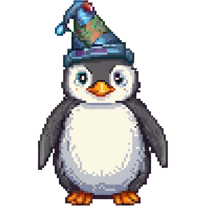 penguin wizard with a pointy hat emoji