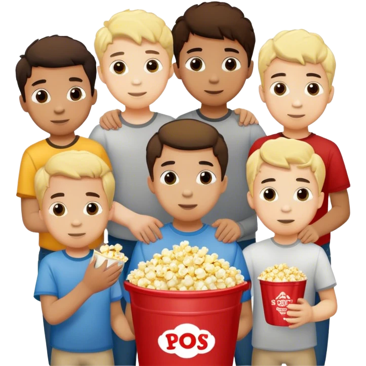 七个小男孩围成一圈 中间是一桶爆米花 emoji