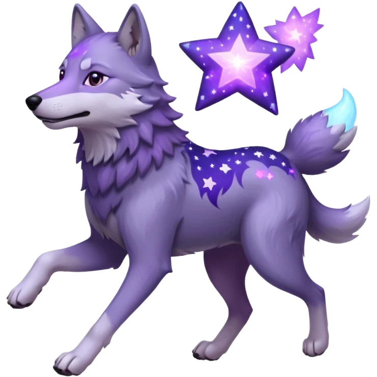 A wolf of winterfell running under lilac stars emoji