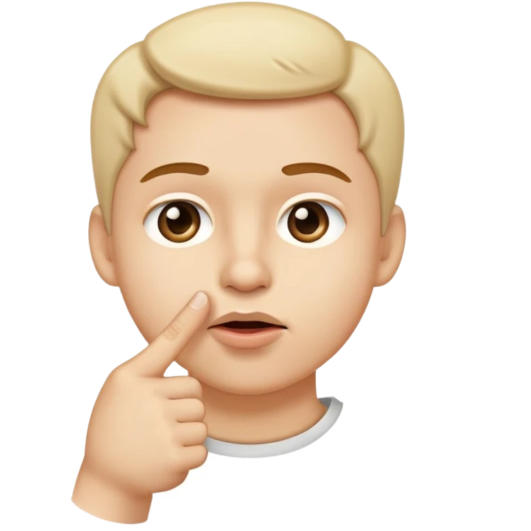 Straight face emoji with finger pointing to mouth ￼￼ emoji