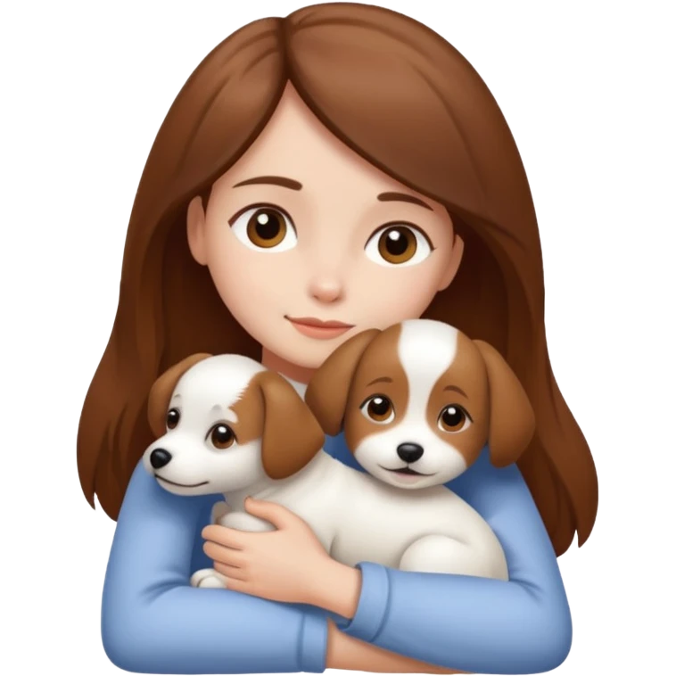 Chica castaña con su perrito pequeño blanco emoji