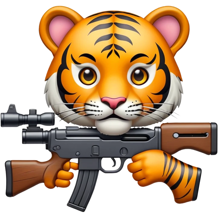 tiger face with toy rifle for action game Twitch emote emoji