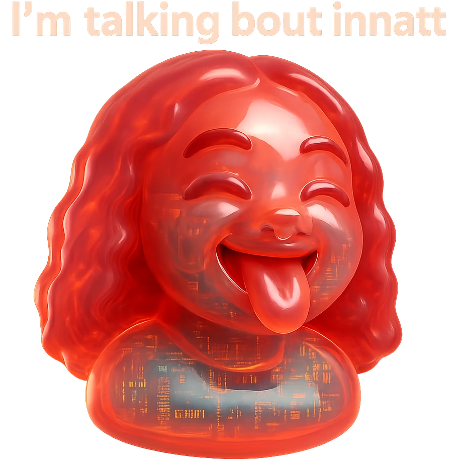 smiling with tongue sticking out
add the words  I’m talking bout innatt  emoji