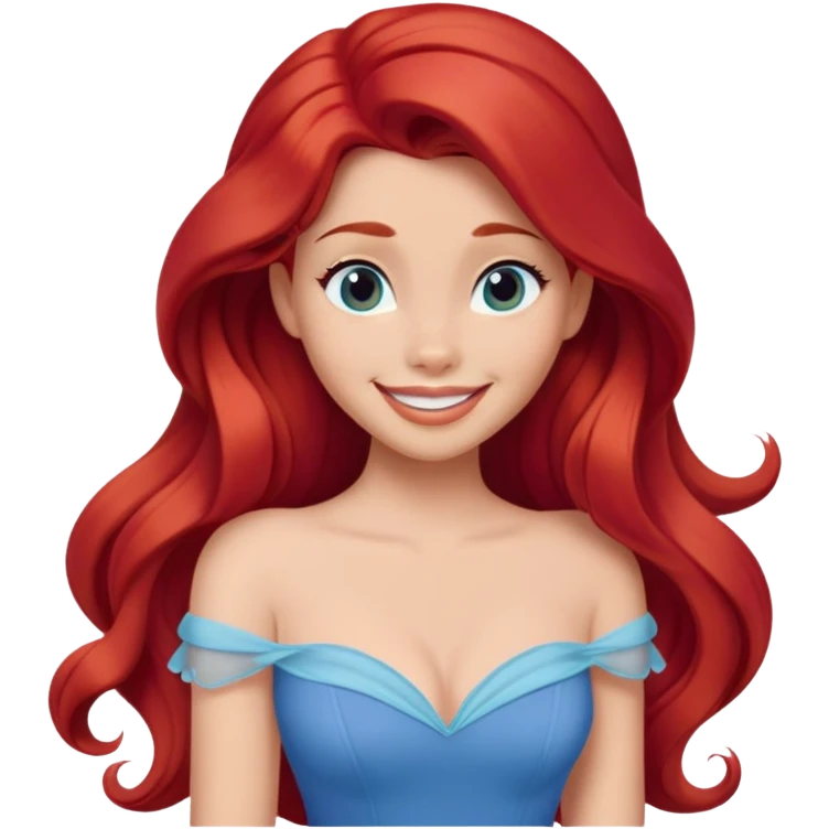 Disney human Ariel with long red hair wearing a blue dress, smiling emoji
