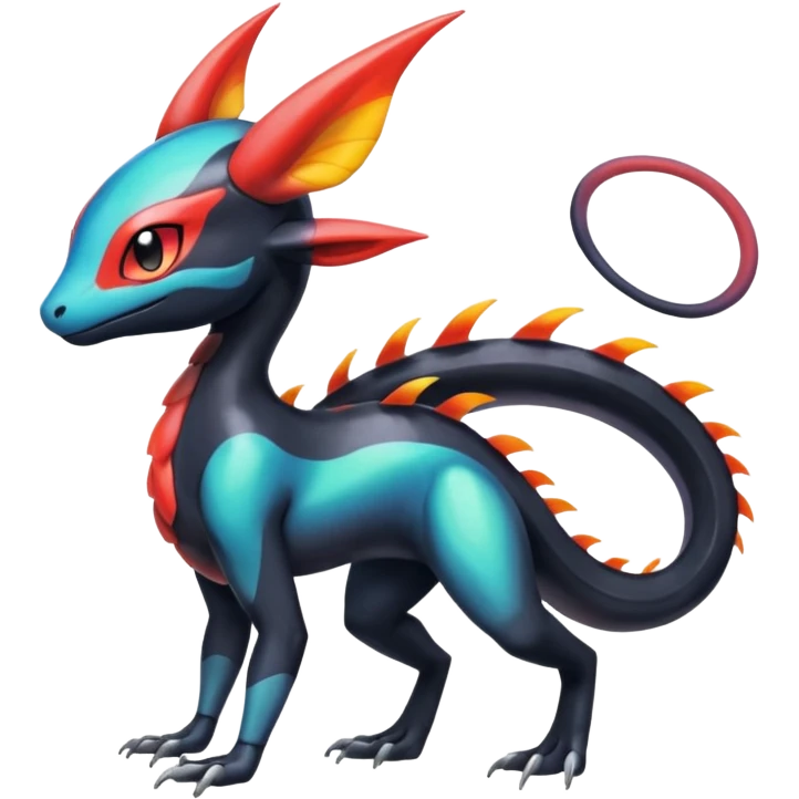 Colorful Translucent Tricky Hot Handsome Meloetta-Salandit-Nargacuga-Pokémon-Fakémon-fusion-hybrid-creature emoji