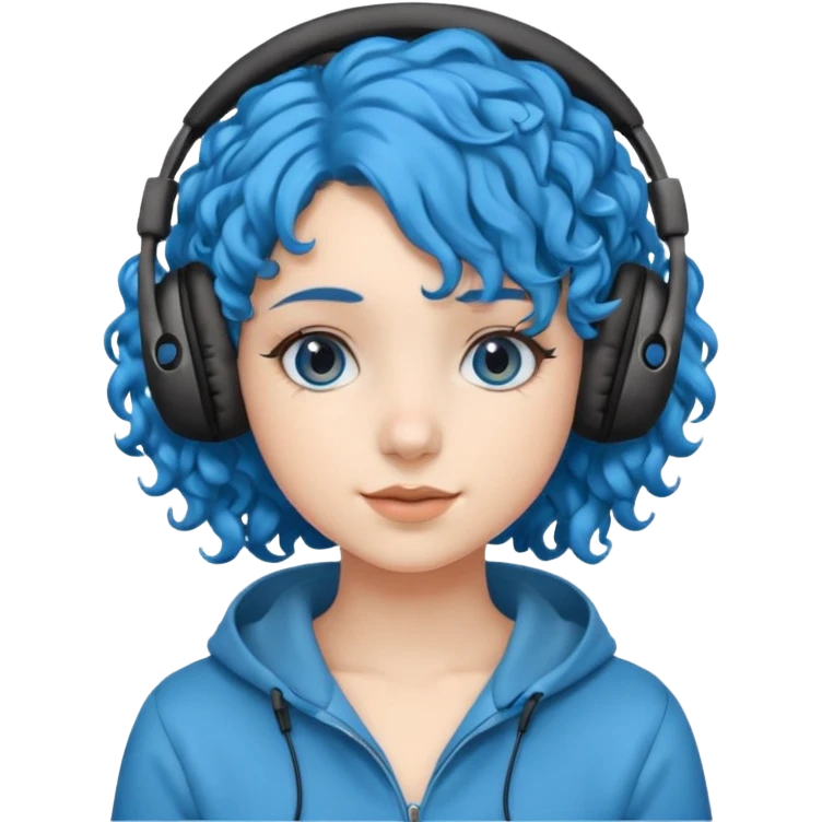 blue haired earringed heaphone wearing girl very curly haired emoji