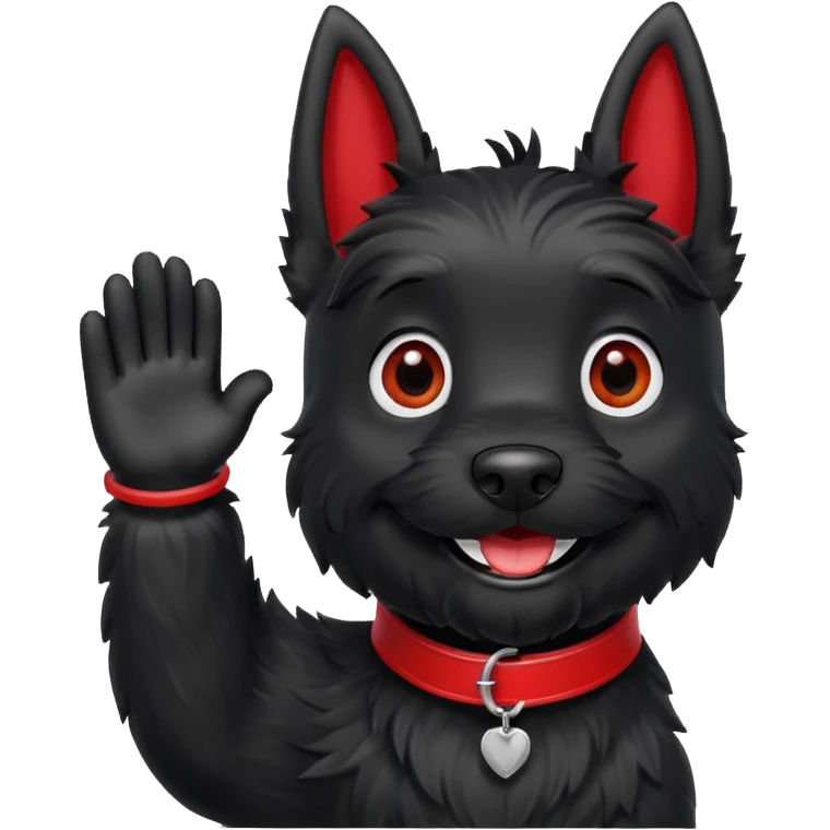 Smiling black Scottie dog with red collar waving emoji