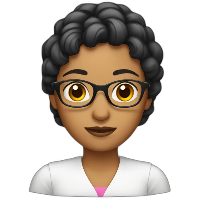 Maestra en la computadora con cabello negro y anteojos emoji