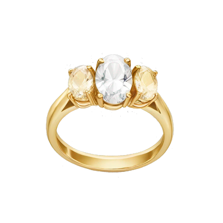 Oval gold engagement ring with two pear stones on the sides emoji