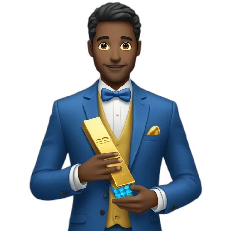 Posh-man-with-blue-suit-offering-goldbar emoji