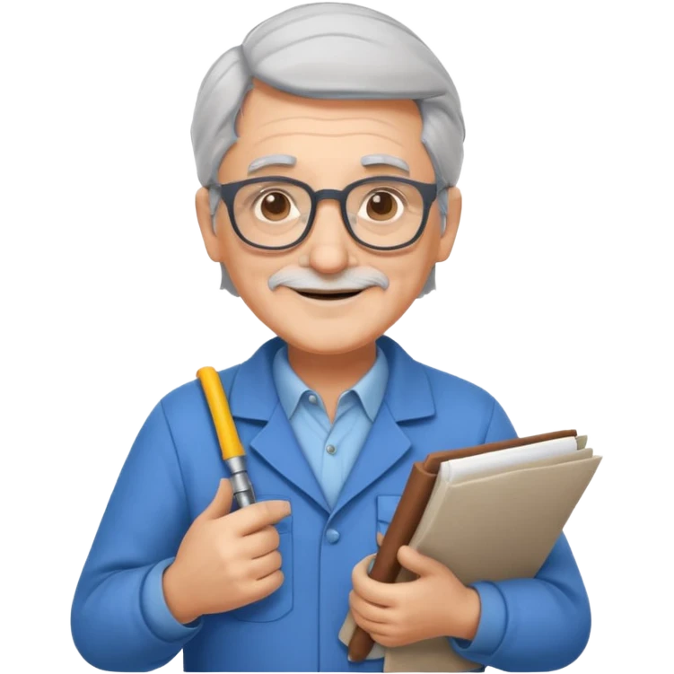 A wise old engineer with warm smile, blueprint rolled under his arm.
 emoji