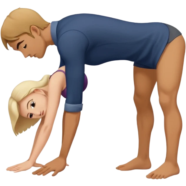A woman bending down with a man over her emoji