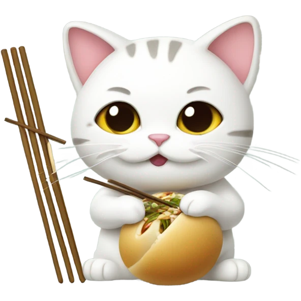 Cat eating a bao bun with chop sticks emoji