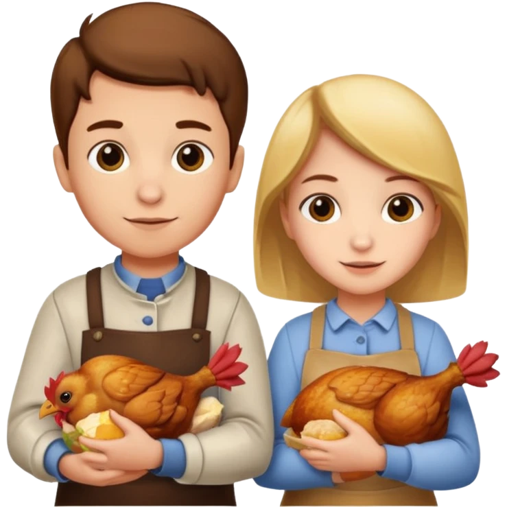 Boy and girl carrying a chicken meat emoji