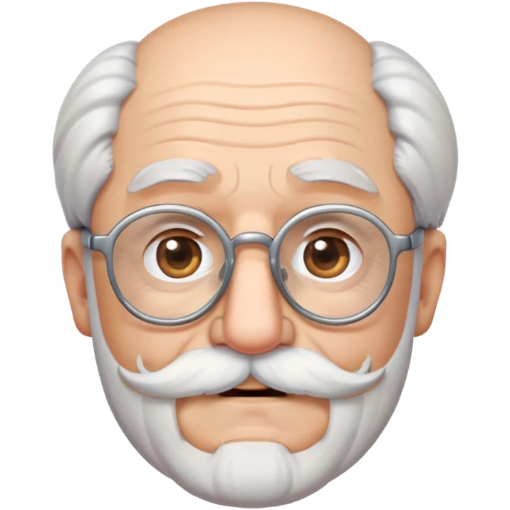 animoji styled handsome old man with rounded glasses with facial hair and mustache all in white silver fox colors emoji