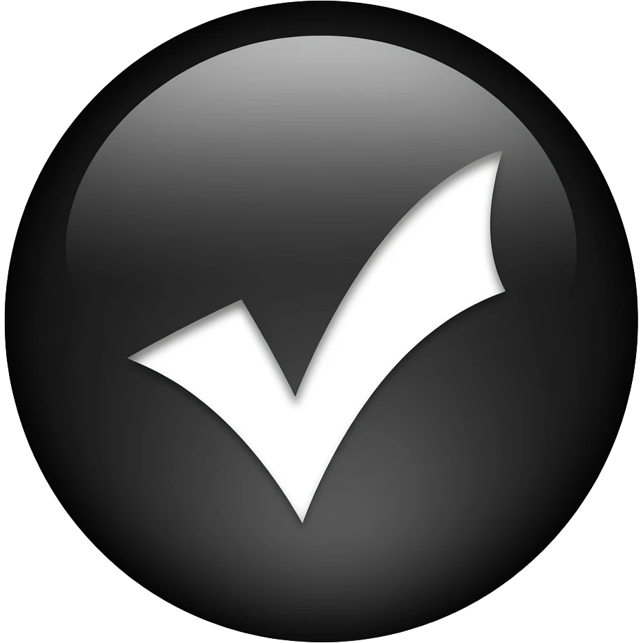 A black circle  with a white  check mark in the middle emoji