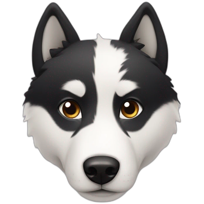 Black and white furry husky with a mark in form of arrow on nose emoji