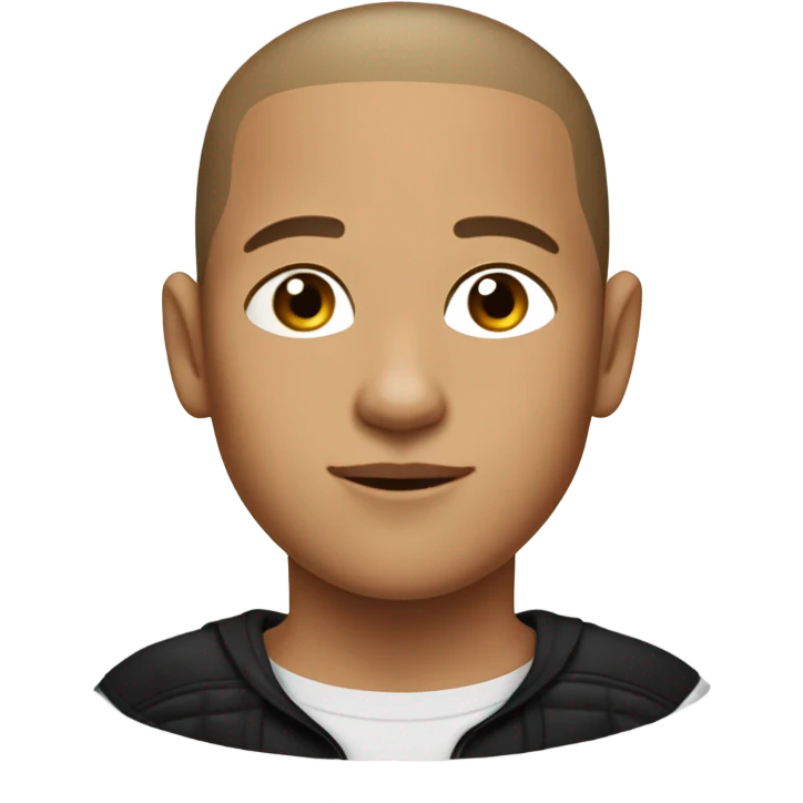 boy with very light brown skin, buzz cut, no facial hair, wearing a smart black quarter zip jumper with white t shirt underneath. emoji