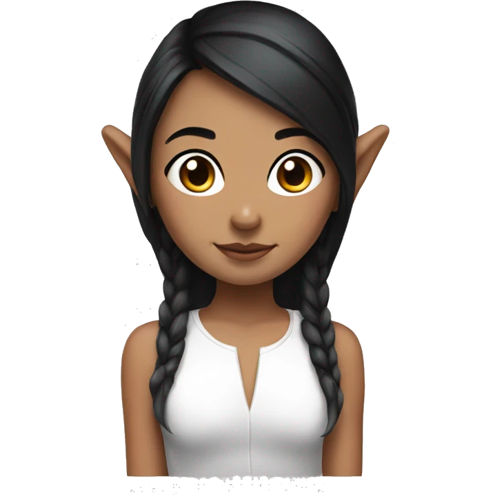 Girl with black hair and white strips in the front with elf ears emoji
