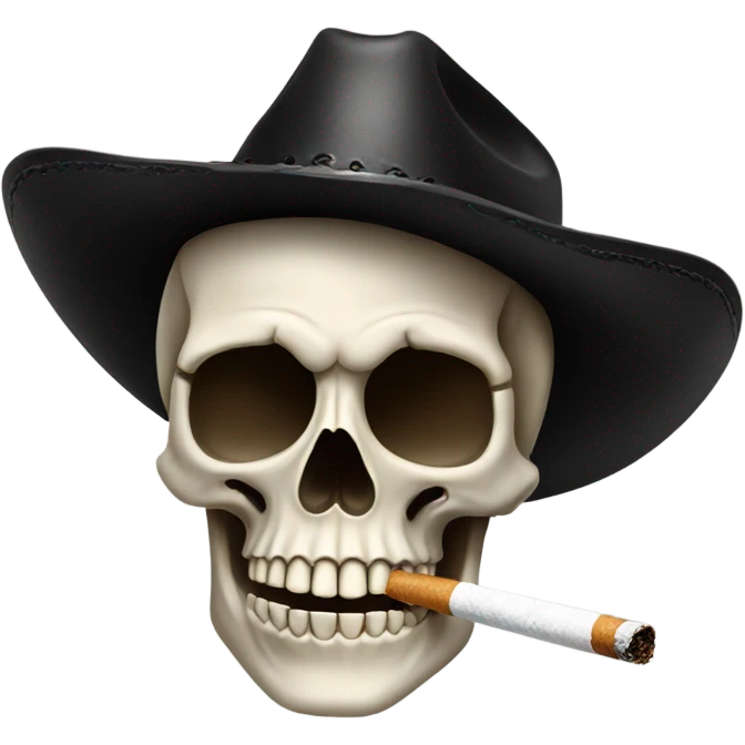 Skull smoking cigarette with black cowboy hat on emoji