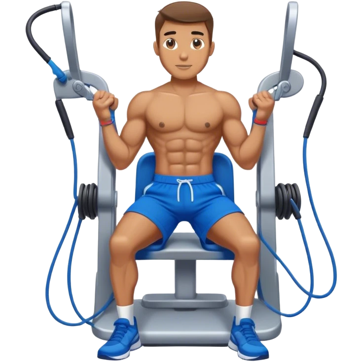 fit man with blue shorts using cable-machine emoji