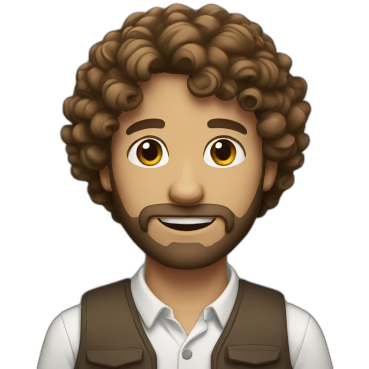 white IT guy long brown curly hair small beard emoji