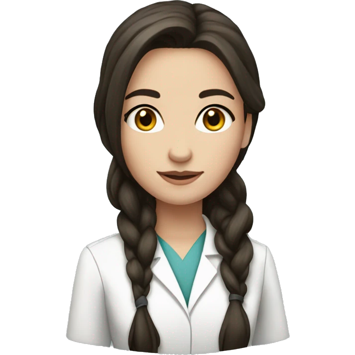 Pretty brunette long hair doctor, fairest skin, black eyes emoji
