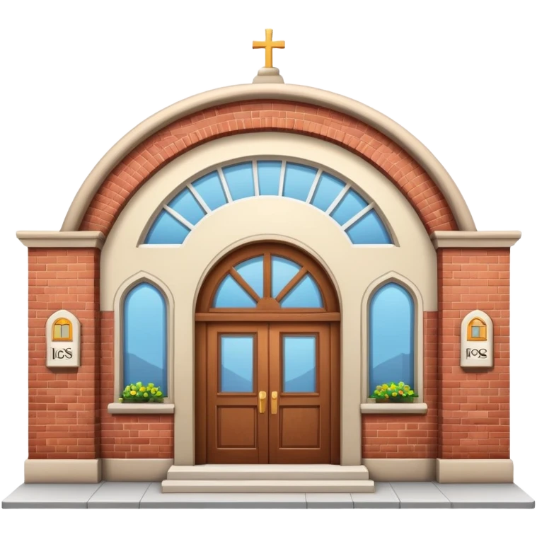 Community center building with a welcome sign emoji