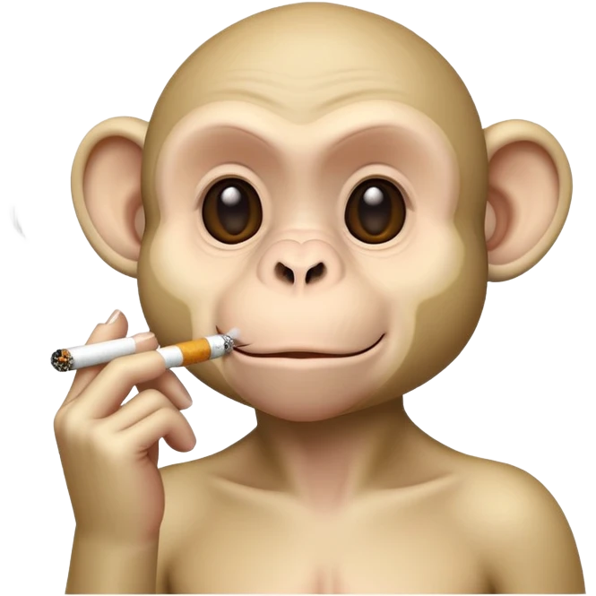 A cream color big monkey bald only on its head smoking a cigarette emoji