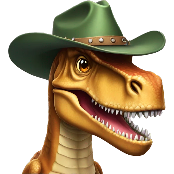 tyrannosaurus rex with a cowboy hat emoji