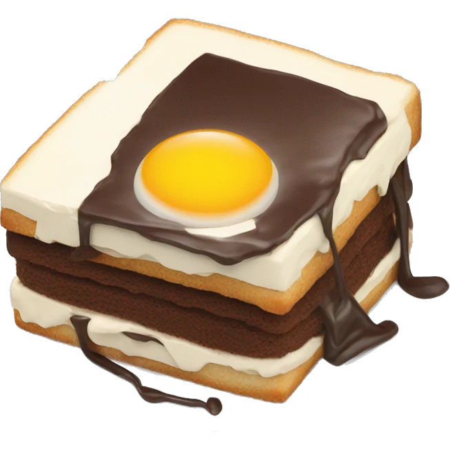 choclate cake on a sandwich like a fried egg emoji
