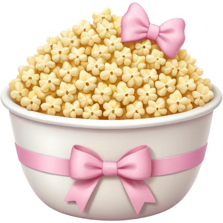 popcorn soft texture in white bowl with pink pastel bow not on top emoji