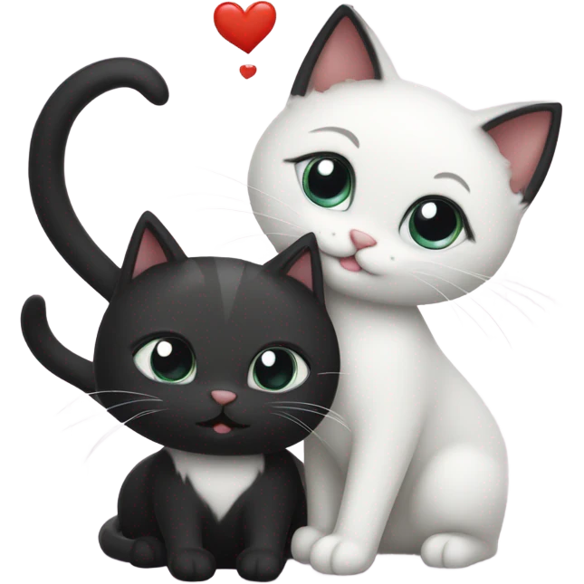 Black cat and white cat with heart  emoji