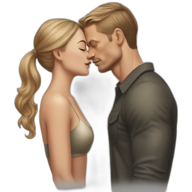 Joel Kinnaman kiss a girl with fair skin and brown hair emoji