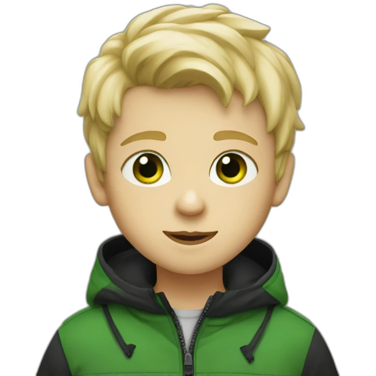 Blond boy with Black anorak kid Green eyes emoji