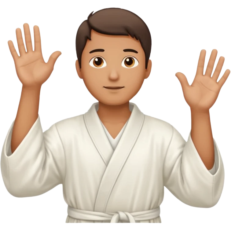 A man indicating God with his hands upward emoji