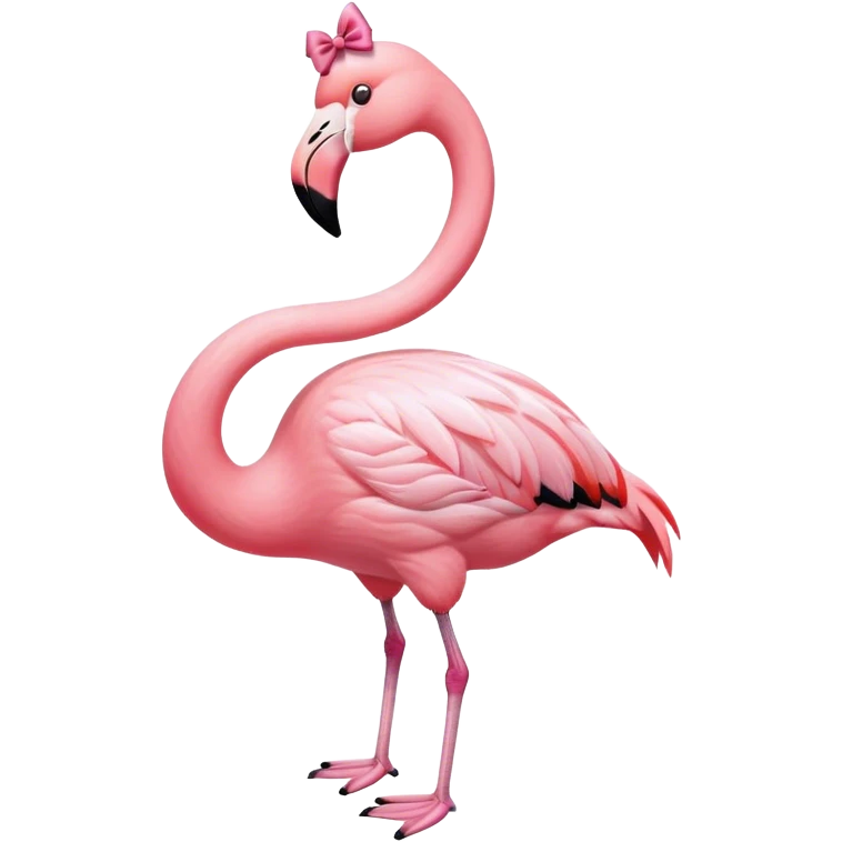 Cute pink flamingo with a pink bow sitting down emoji